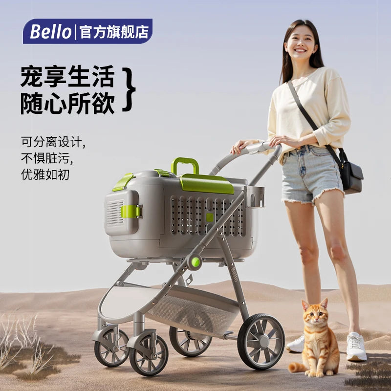 Bello Plastic Basket Pet Stroller for Dogs, Cats & Rabbits — Lightweight Open-Top Travel Cart
