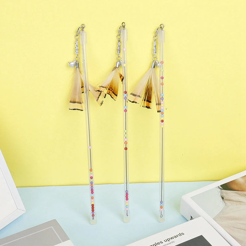 Gradient Feather Cat Teaser Wand — Colorful Interactive Rod Stick (1–50 Pack)