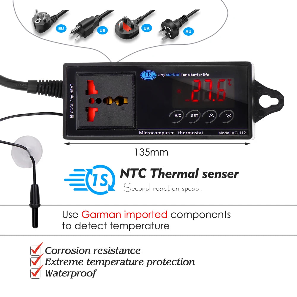 Digital Terrarium Thermostat — LED Controller with Waterproof Probe