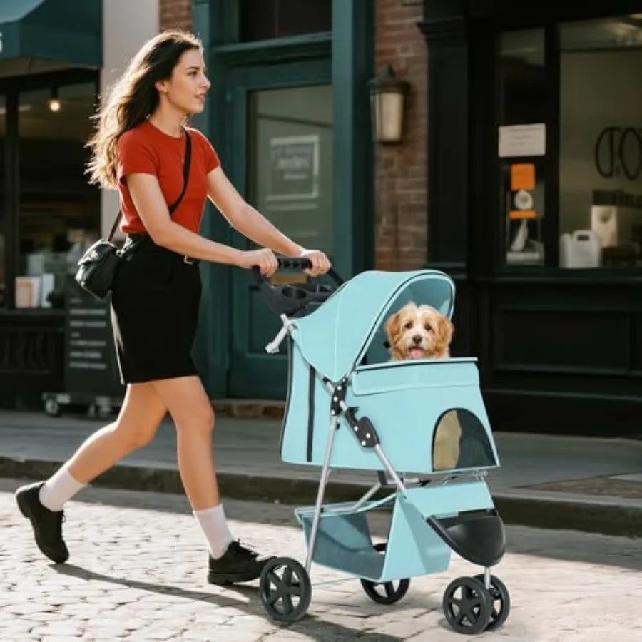 3-Wheel Foldable Double Pet Jogger Stroller for 2 Cats or Dogs up to 30 lbs