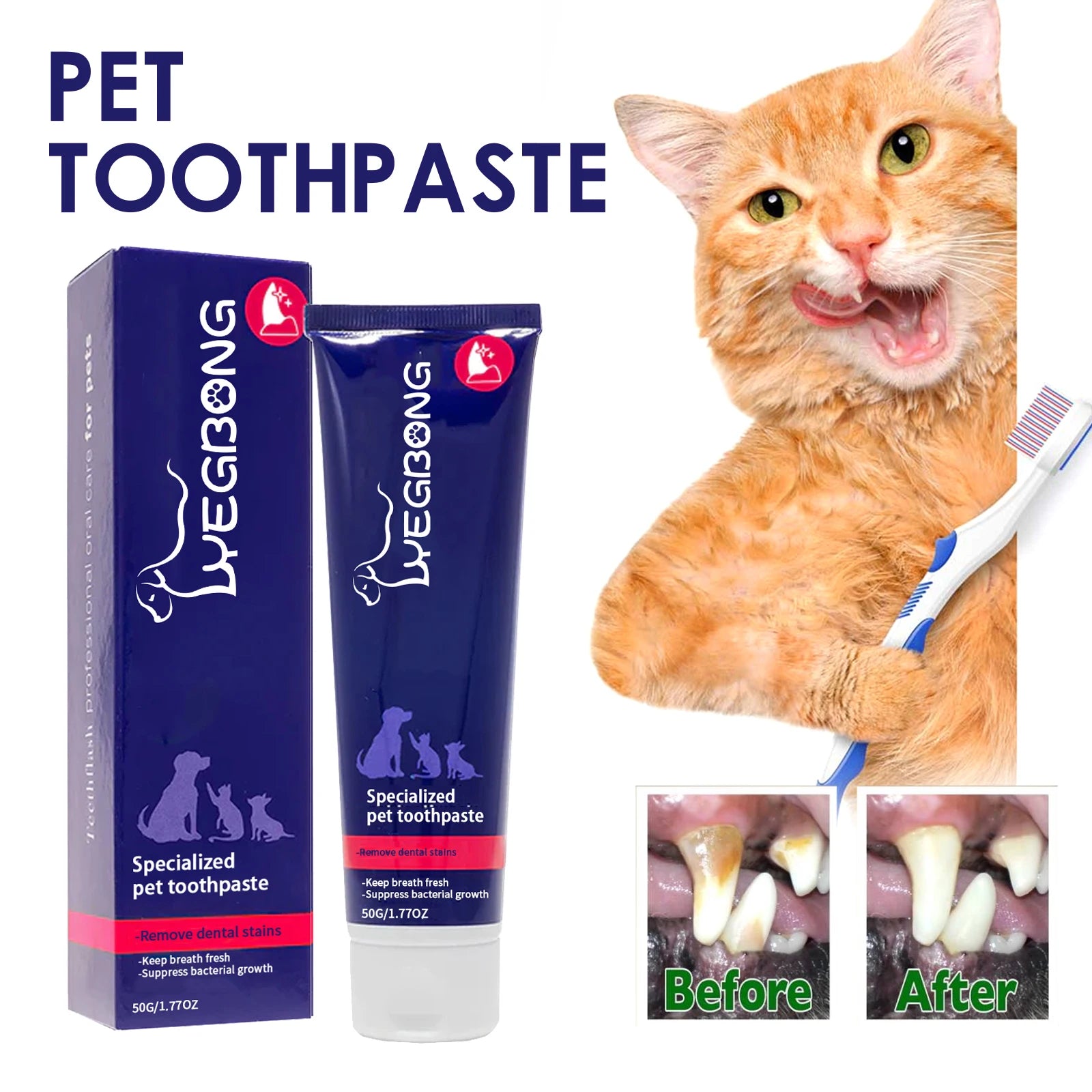 Whitening Pet Toothpaste — Reduces Tartar & Eliminates Bad Breath, 50g