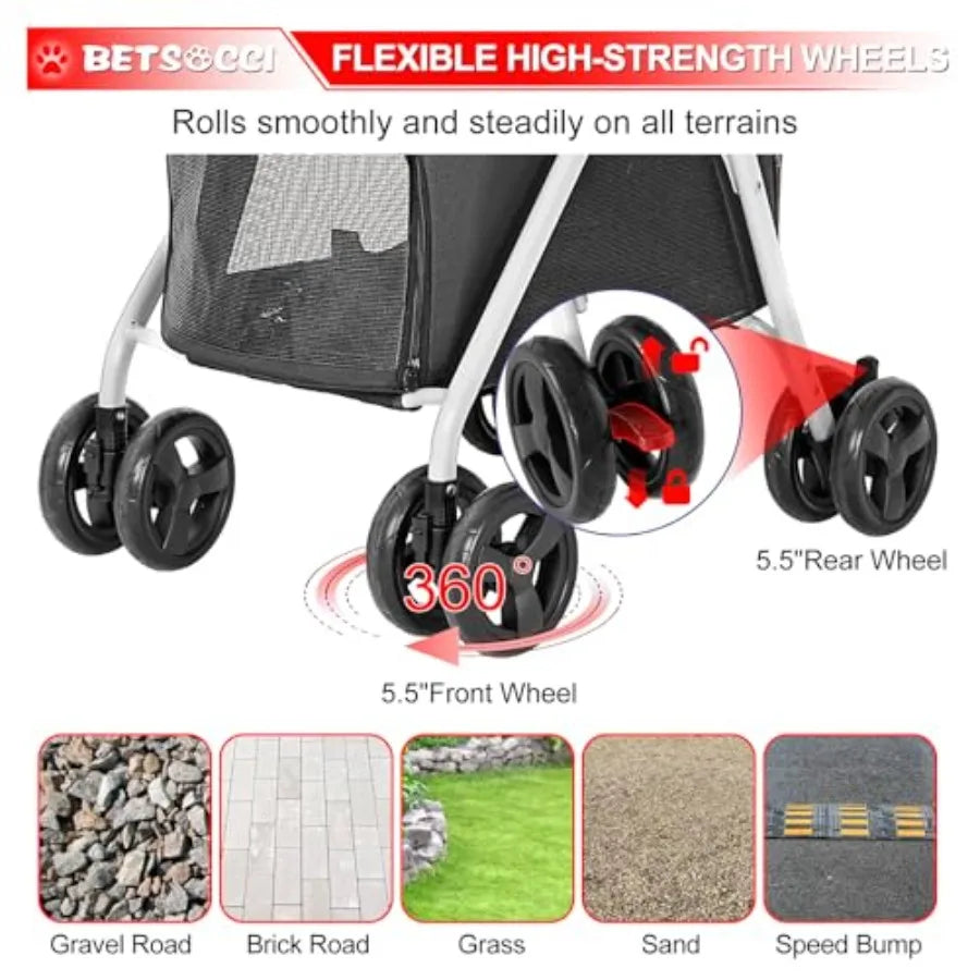 Double Pet Stroller with 2 Detachable Carriers for Small Dogs, Cats & Puppies