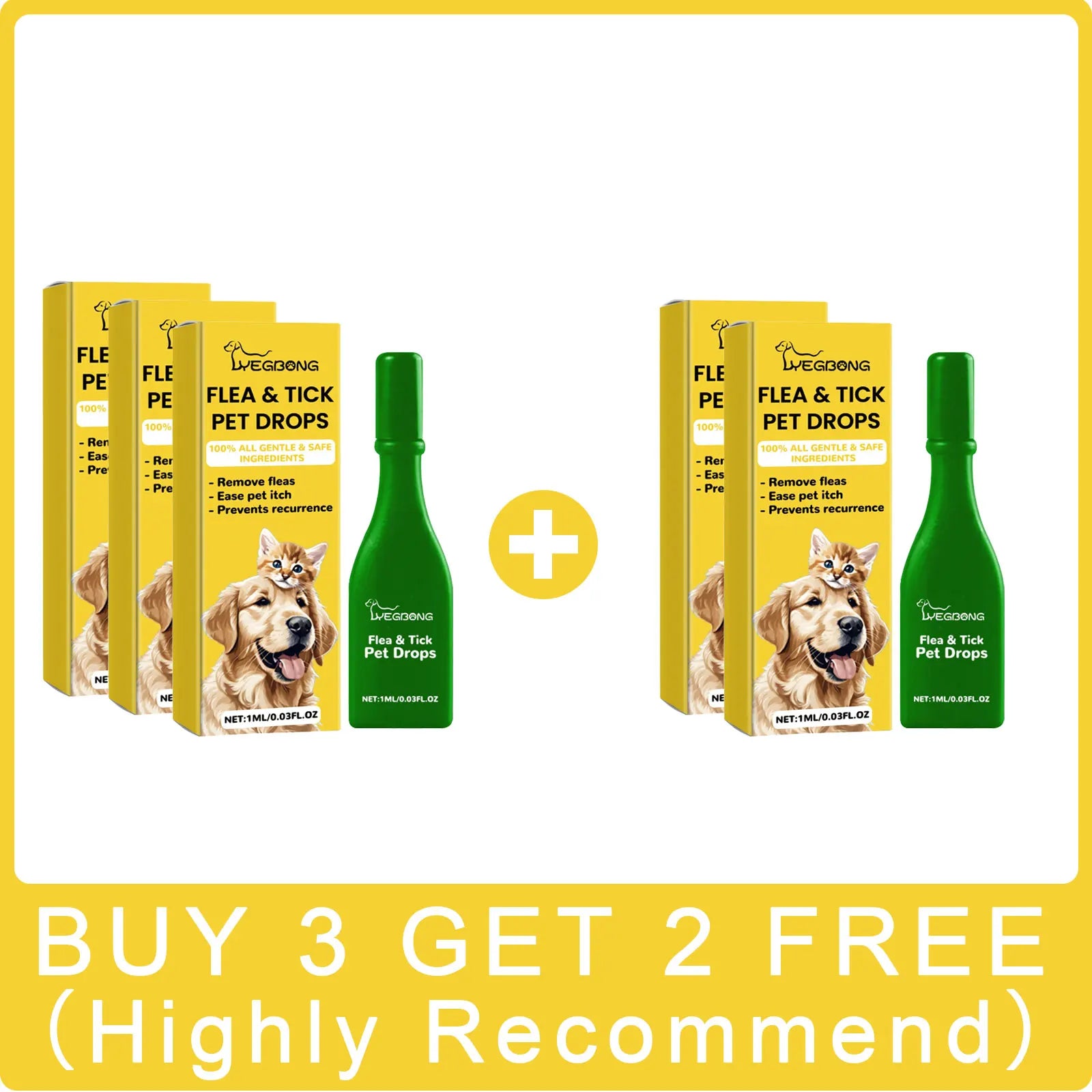 Anti-Flea Treatment Drops for Cats & Dogs (Tick & Lice Remover, Multi-Size)