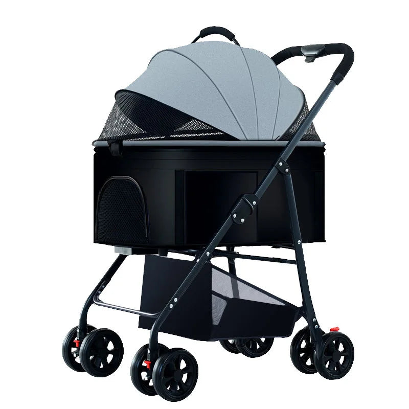 Foldable Pet Stroller with Detachable Cage for Teddy Dogs & Cats — Lightweight Outdoor Travel Trolley