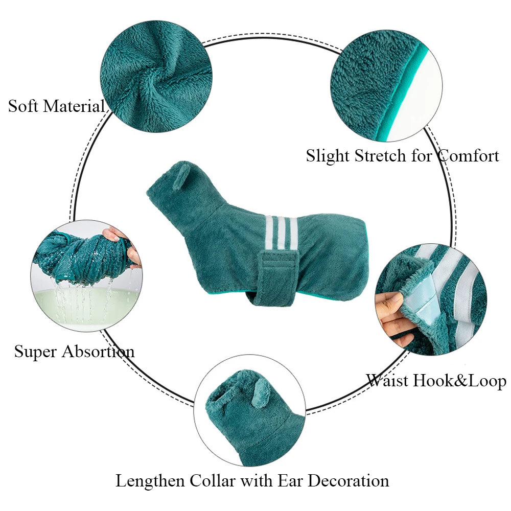 Thickened Microfiber Dog Bathrobe — Adjustable High Collar for Medium & Large Dogs