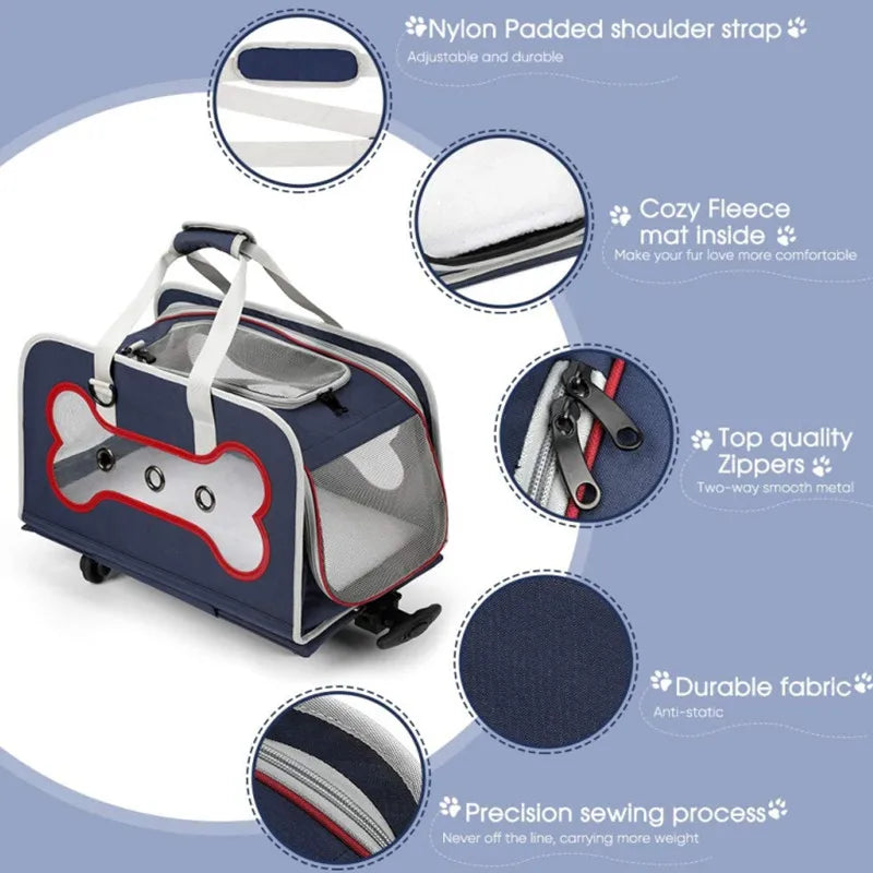 Airline-Approved Large Rolling Pet Trolley Carrier with Wheels for Large Dogs — Hiking & Travel Wheeled Cart