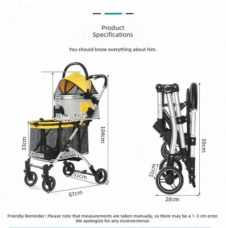 Double-Deck Shock-Absorbing Pet Stroller for Dogs & Cats — Durable Outdoor Multi-Pet Travel Carrier