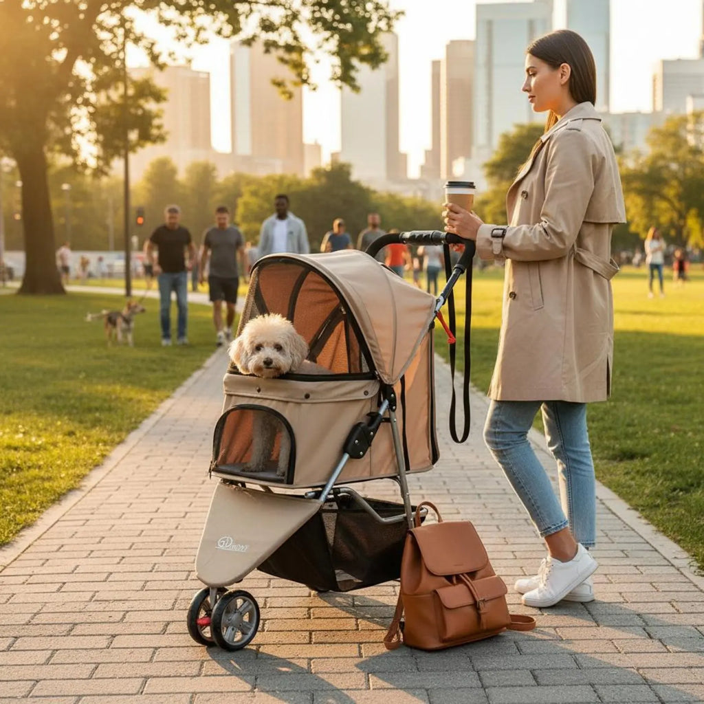 3-Wheel Single-Button Foldable Pet Carriage for Dogs & Cats — Lightweight Breathable Mesh Carrier