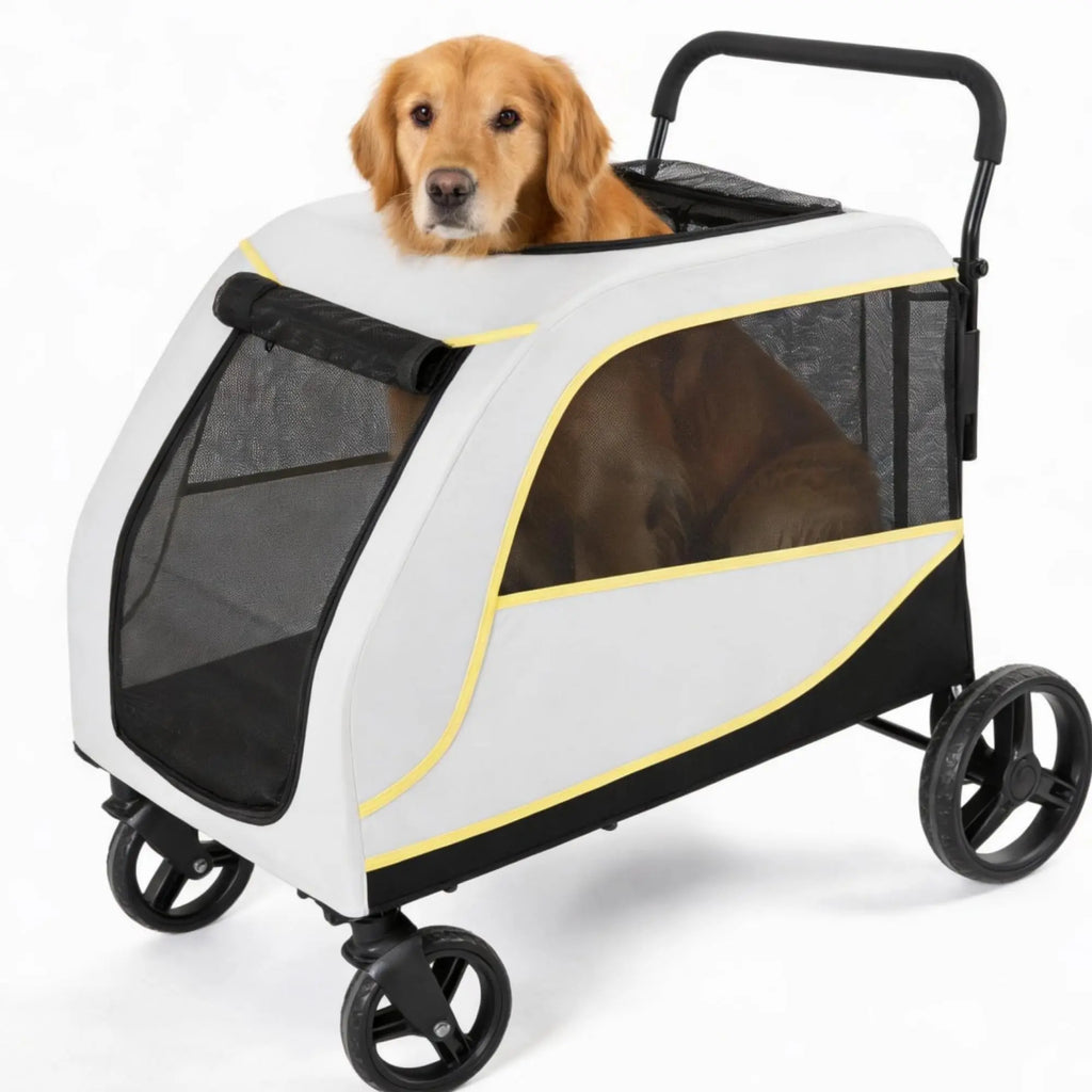 All-Terrain Easy-Fold Pet Wagon for Large & Medium Dogs with One-Foot Brake & Air Mesh