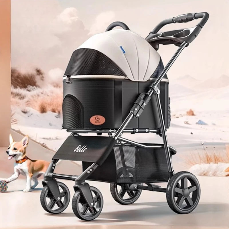 Ultra-Lightweight Foldable Pet Stroller with Detachable Carrier for Cats & Dogs
