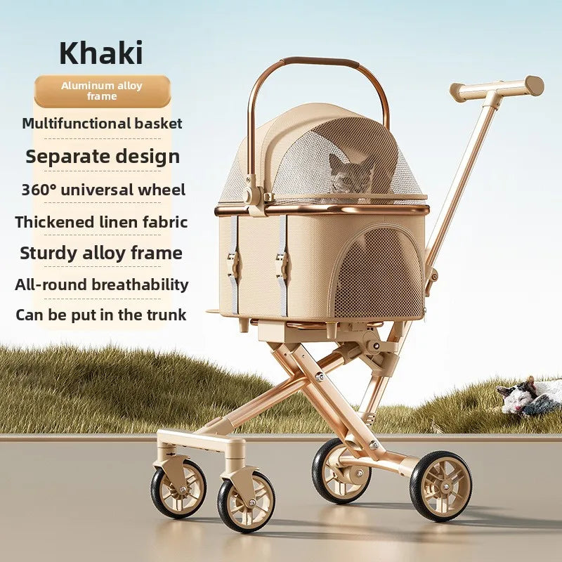Stylish Foldable Pet Dog Trolley with Detachable Carrier for Small Dogs & Cats