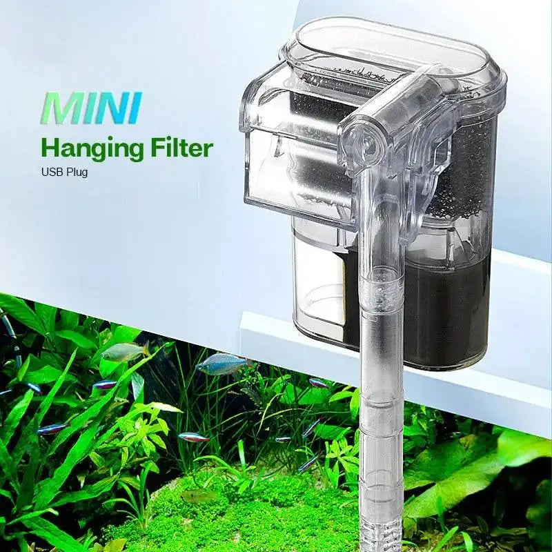 USB Mini Suspended Aquarium Filter (2.5W, 250L/H, Under 30cm Tanks)