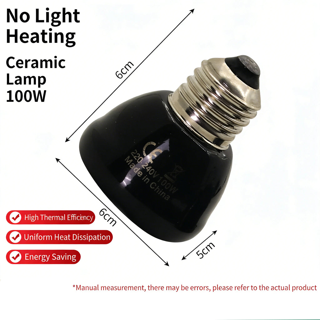 Ceramic Infrared Heat Lamp — No-Light Nighttime Heat for Lizards & Snakes, 25W-100W