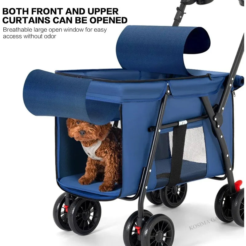 Shockproof 4-Wheel Foldable Pet Stroller for Small, Medium & Large Dogs & Cats — Breathable Outdoor Carrier
