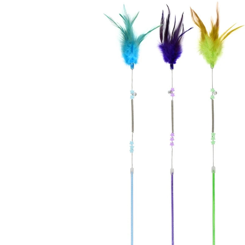 Gradient Feather Cat Teaser Wand — Colorful Interactive Rod Stick (1–50 Pack)