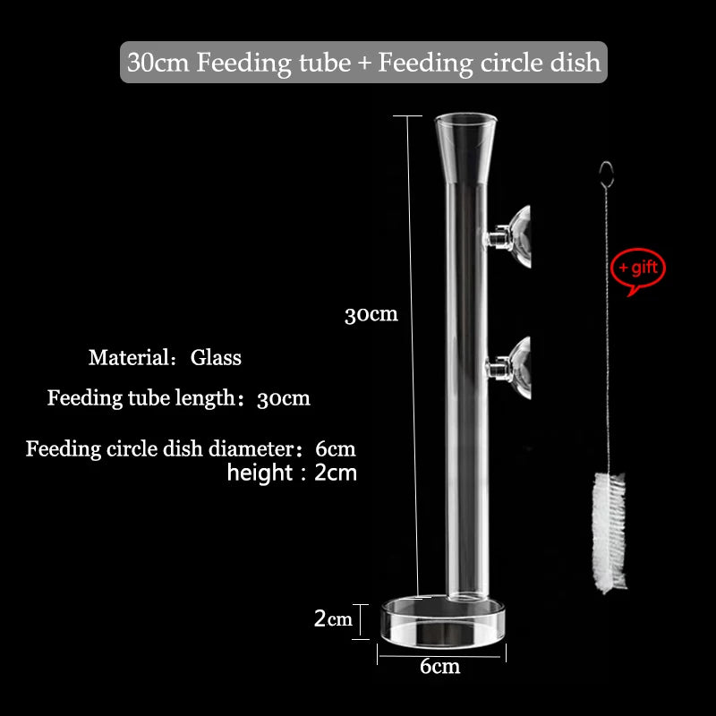 Glass Aquarium Shrimp Feeder Bowl & Tube (Transparent, Food Dish)