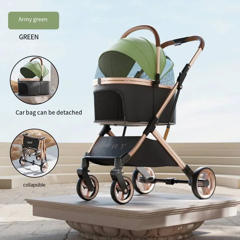 Separable Pet Stroller with Detachable Multifunctional Bag — One-Click Fold Cat & Dog Travel Cart
