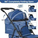 Lightweight Folding Double Pet Stroller for 2 Dogs or Cats with 4 Lockable Wheels