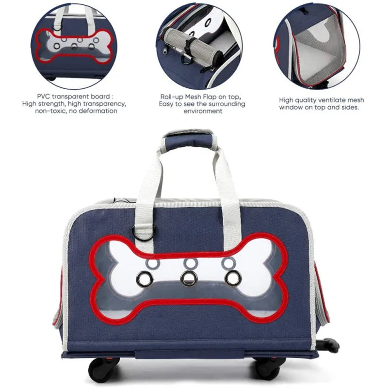 Airline-Approved Large Rolling Pet Trolley Carrier with Wheels for Large Dogs — Hiking & Travel Wheeled Cart