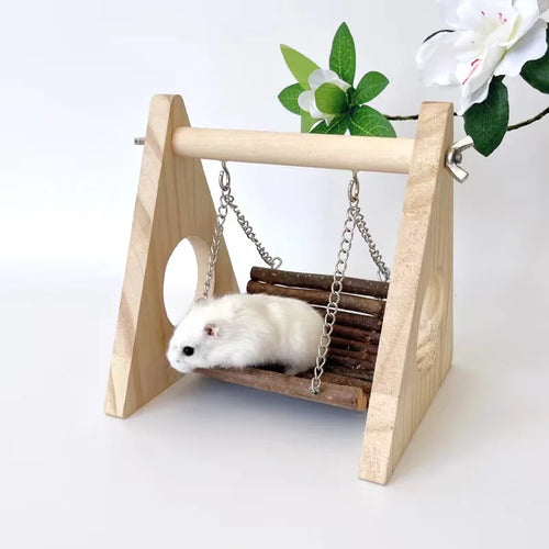 Apple Wood Hamster Swing & Chew Toy — Triangular Wooden Playground