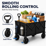 Heavy Duty Collapsible Camping Wagon, Large Capacity Foldable Utility Cart with Side Storage Pockets & All-Terrain Wheels for Outdoor Travel, Grocery Shopping & Yard Work