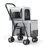 Multifunctional Double-Layer Pet Cart Lightweight and Foldable Pet Outdoor Travel Stroller Ventilated and Breathable Dog Cart