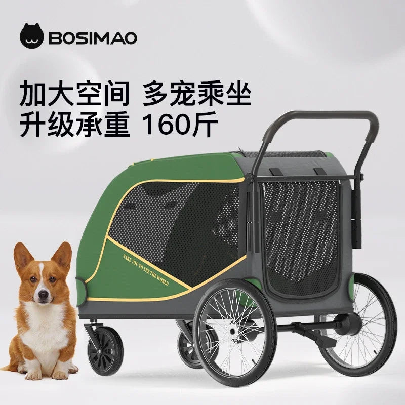 BOSIMAO Heavy-Duty Foldable Large Pet Stroller for Giant, Elderly & Big Dogs — Multi-Pet Outdoor Walking Cart