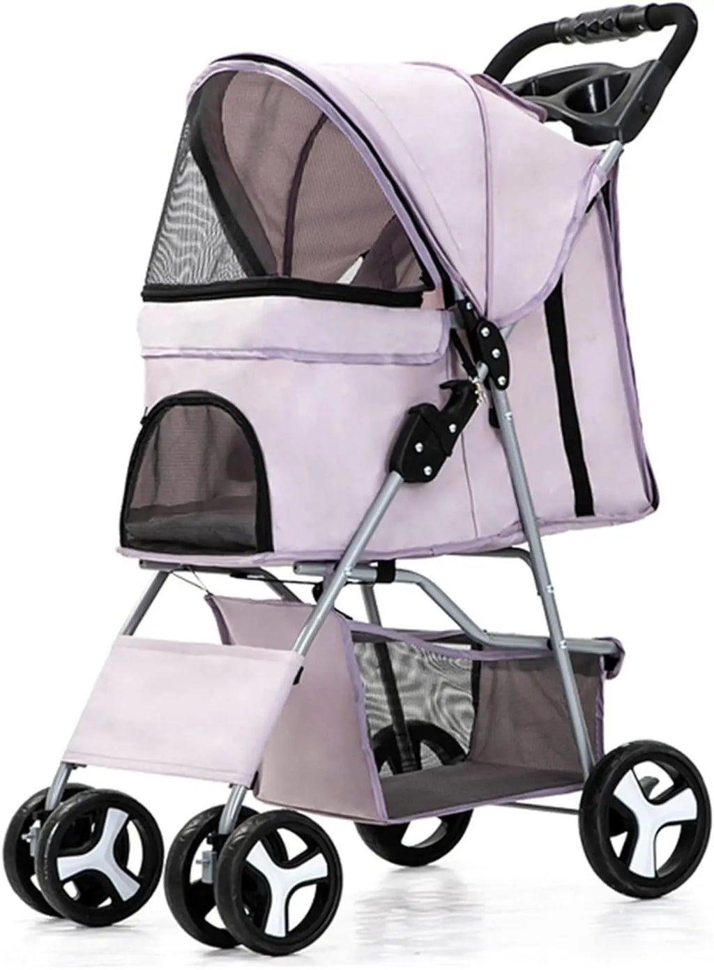 4-Wheel Pet Jogger Stroller with Cup Holder & Storage Basket — Travel Pushchair for Small & Medium Dogs & Cats