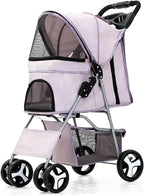 4-Wheel Pet Jogger Stroller with Cup Holder & Storage Basket — Travel Pushchair for Small & Medium Dogs & Cats