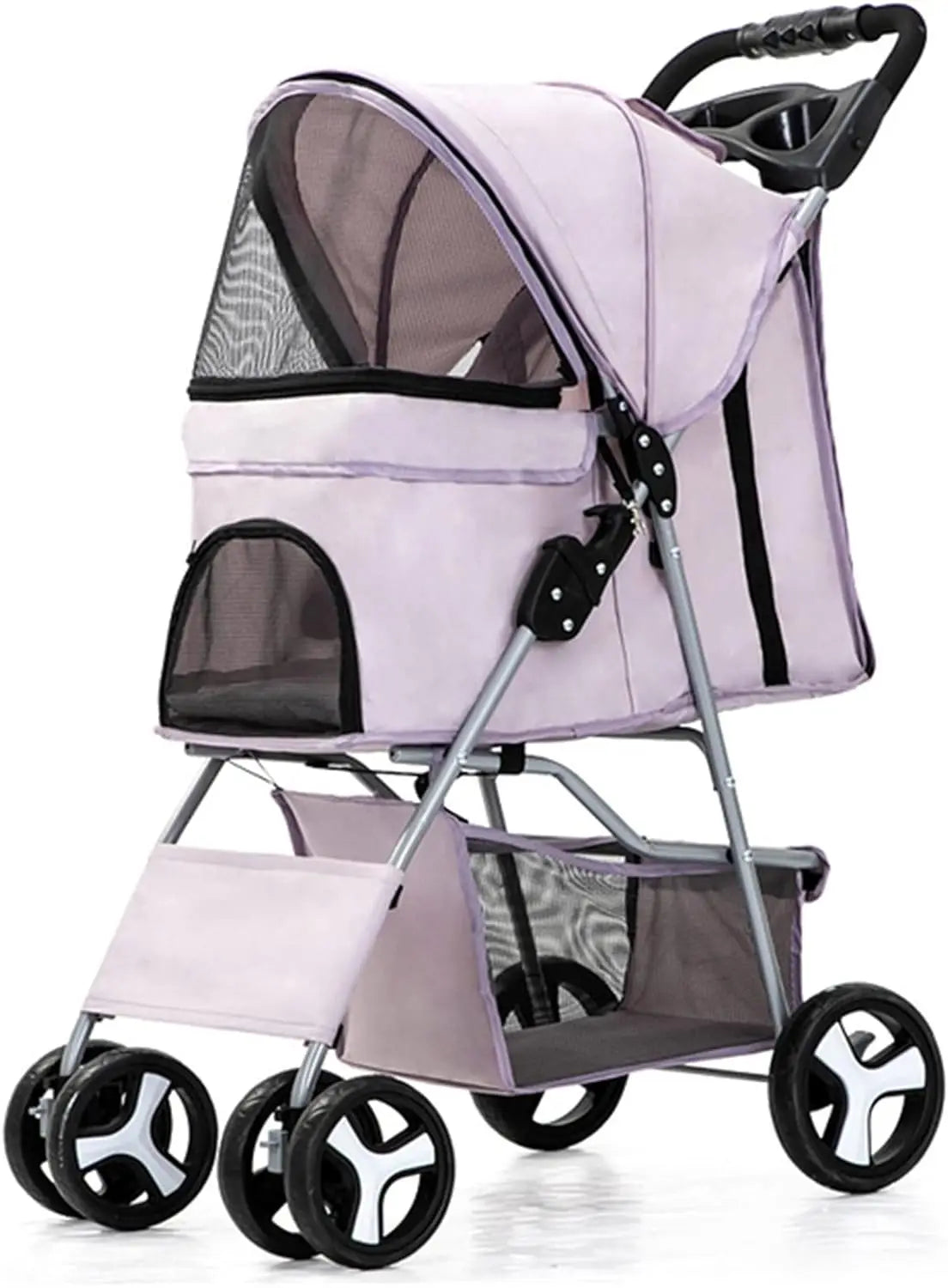 4-Wheel Pet Jogger Stroller with Cup Holder & Storage Basket — Travel Pushchair for Small & Medium Dogs & Cats