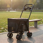 Collapsible Lightweight Pet Stroller with Rear Brakes — Easy-Access Cat & Dog Stroller for Walks & Outdoor