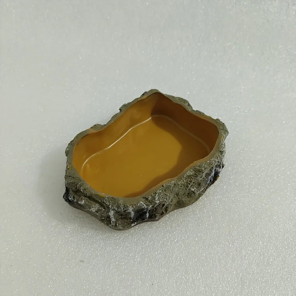Resin Rock Terrarium Bowl — Natural-Look Feeder Dish, XS Size