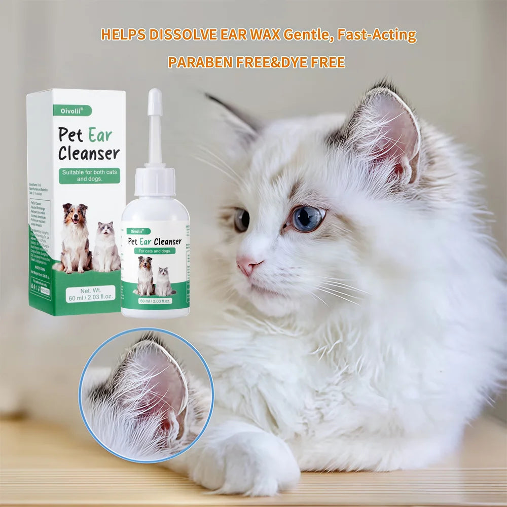 Ultra-Soft Tip Ear Wash Cleaner for Dogs & Cats — Gentle Wax Remover, 60ml