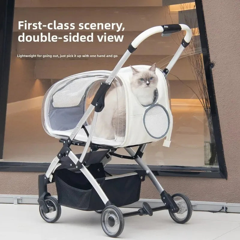 Lightweight Foldable Detachable Transparent Pet Stroller with Outdoor Walking Cart for Small & Medium Dogs