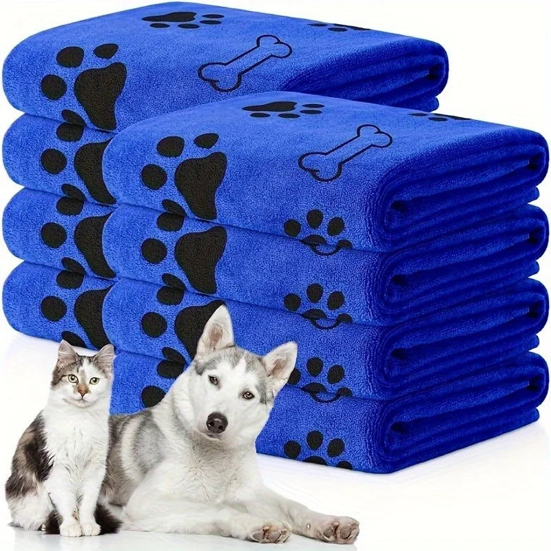 Quick-Dry Microfiber Dog Towel — Paw Print & Bone Design, 1 or 3-Pack