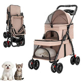 Folding Double Pet Stroller 4 Wheels Breathable Mesh Travel Carrier Wagon for 2 Small Dogs Cats Outdoor Walking