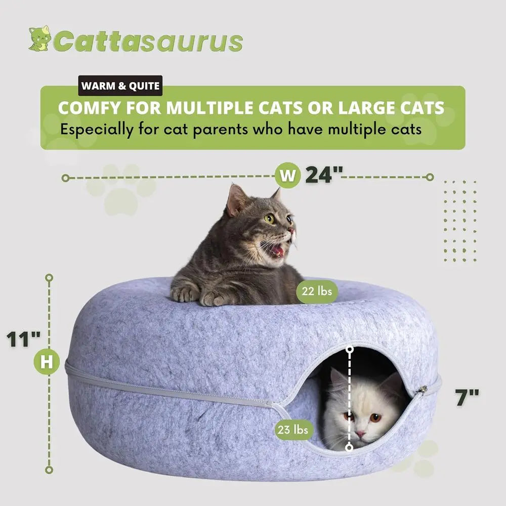 3-in-1 Cat Bed, Tunnel & Scratcher, Large Light Gray