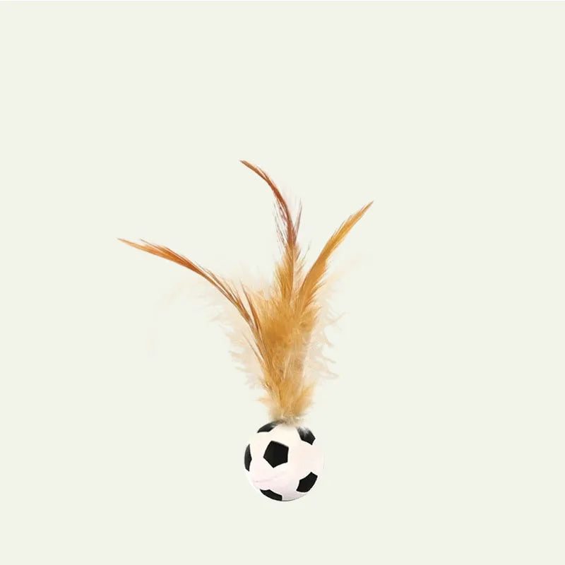 Feather Stick Bouncy Ball Cat Toy with Catnip — Feather Tossing Ball for Interactive Play