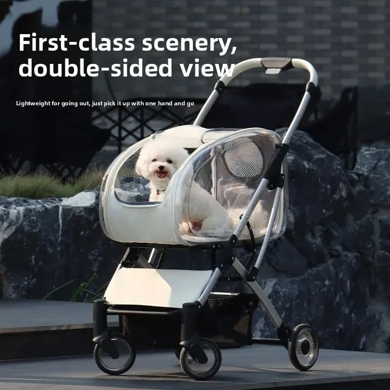 Lightweight Foldable Detachable Transparent Pet Stroller with Outdoor Walking Cart for Small & Medium Dogs
