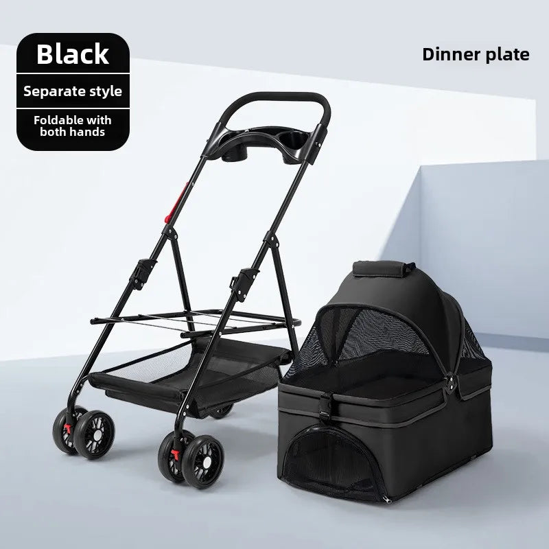 4-Wheel Folding Pet Stroller with Detachable Carrier (3-in-1)