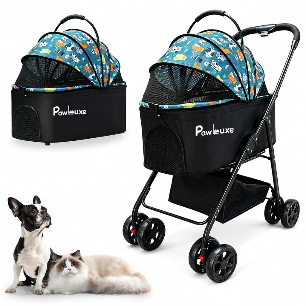 4-in-1 Easy-Fold Pet Stroller with Detachable Carrier for Dogs & Cats — Max 55 lbs