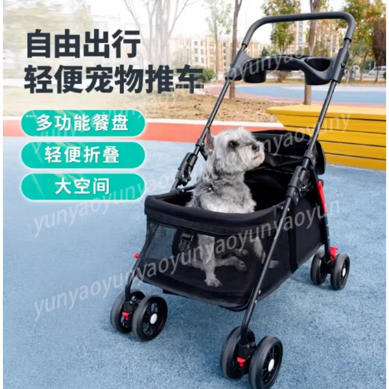 Lightweight Foldable Pet Cart Trolley for Small Cats & Dogs — Compact Portable Carrier