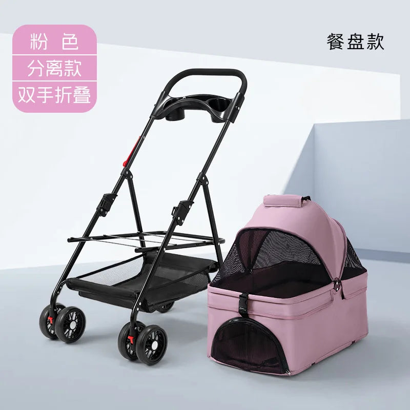 Foldable 4-Wheel Eco-Friendly All-Season Pet Stroller with Oxford & Metal Frame — Up to 37 lbs