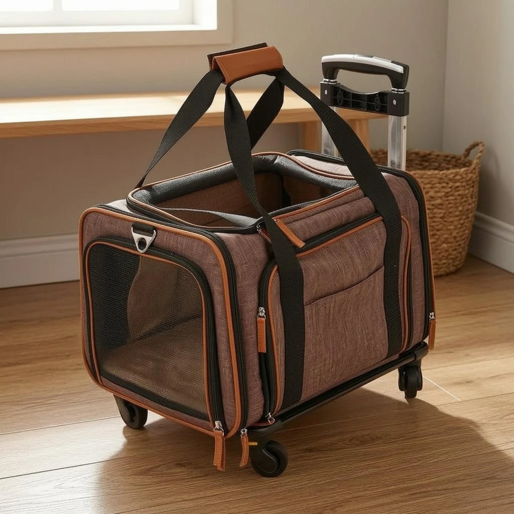 Wheeled Soft-Sided Rolling Pet Carrier Travel Kennel for Dogs & Cats
