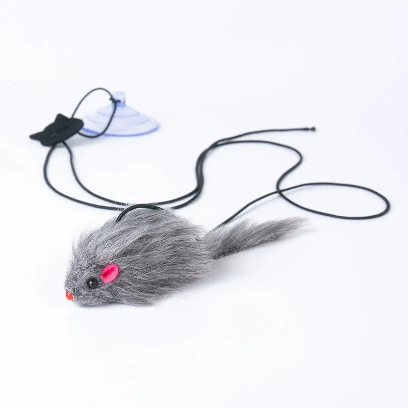 Simulated Mice & Rabbit Suction Cup Cat Teaser Toy — Spring Rope Interactive Cat Toy
