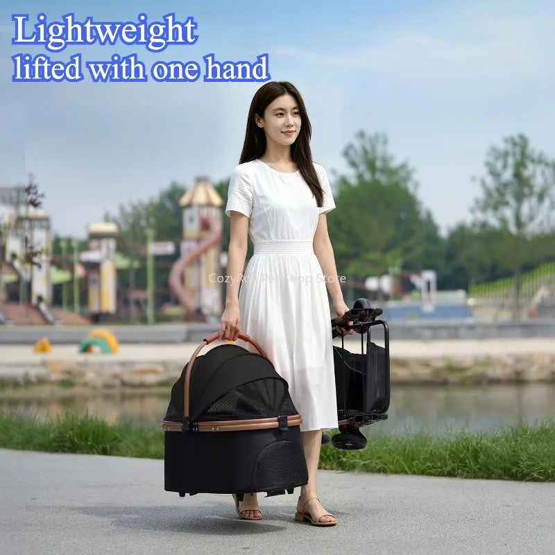 Lightweight Aluminum Alloy Puppy Stroller with Detachable Storage Basket — 50 lb Capacity Small Pet Cart