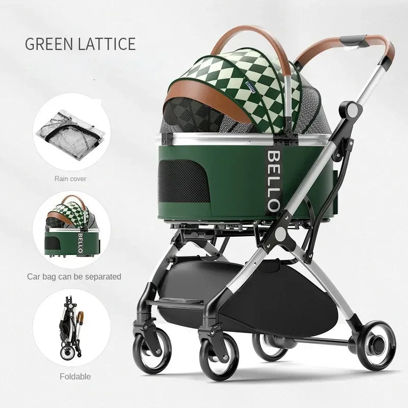 Detachable Aluminum Tube Foldable Pet Stroller Travel Trolley for Cats, Puppies & Dogs — Portable
